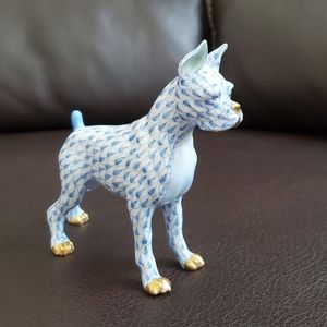 Herend Blue Fishnet Boxer Dog Figurine